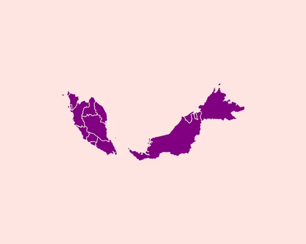 Peta Ungu Malaysia Detail Tinggi Pada Latar Belakang Terisolasi Vector - Stok Vektor