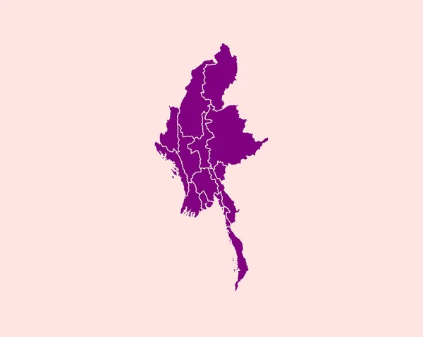 Carte Violette Détaillée Myanmar Sur Fond Isolé Illustration Vectorielle Eps — Image vectorielle