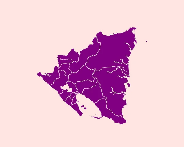 Carte Violette Détaillée Nicaragua Sur Fond Isolé Illustration Vectorielle Eps — Image vectorielle