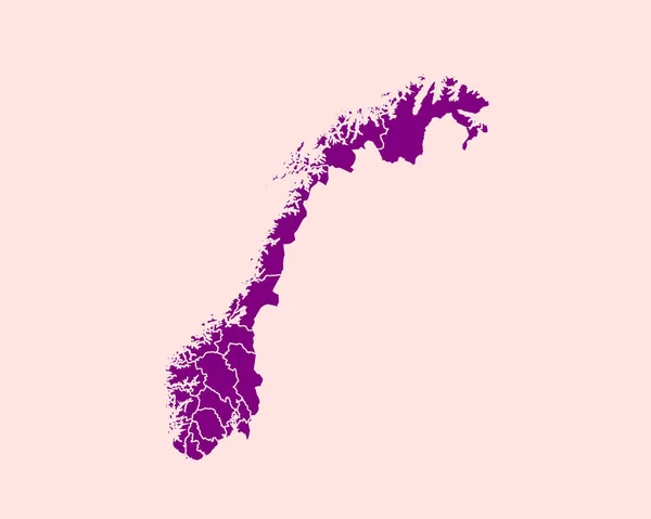 Mapa Púrpura Detallado Noruega Sobre Fondo Aislado Vector Illustration Eps — Vector de stock