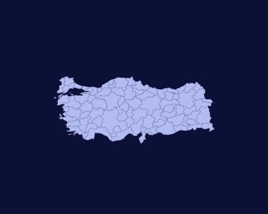 Modern Light Blue Color High Detailed Border Map Of Turkey Isolated on Blue Background Vector