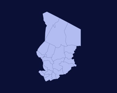 Modern Light Blue Color High Detailed Border Map Of Chad Isolated on Blue Background Vector