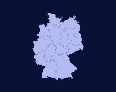 Modern Light Blue Color High Detailed Border Map Of Germany Isolated on Blue Background Vector