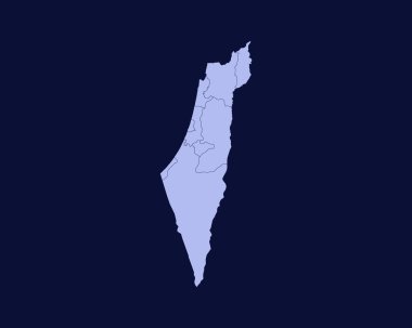 Modern Light Blue Color High Detailed Border Map Of Israel Isolated on Blue Background Vector