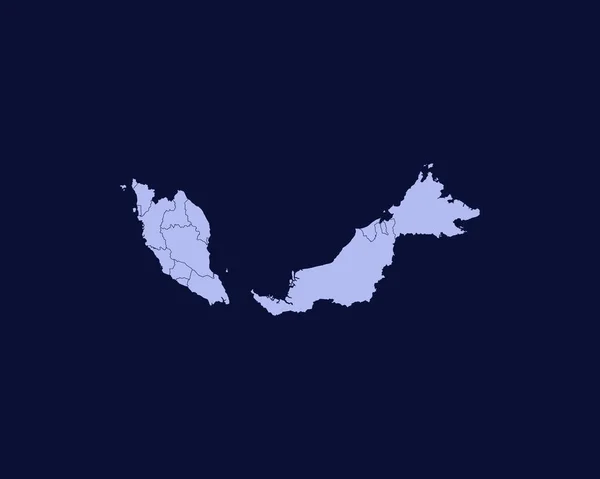 Сучасний Світло Блакитний Колір Висока Детальна Карта Кордону Малайзії Ізольовано — стоковий вектор