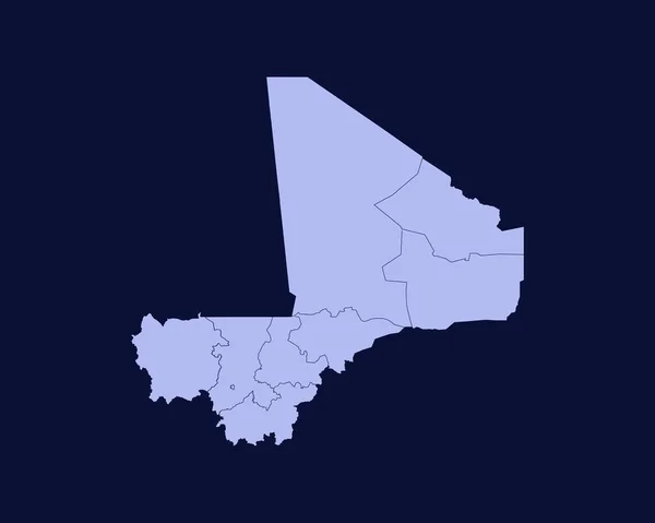 Modern Light Blue Color High Detailed Border Map Mali Isolated — Vetor de Stock