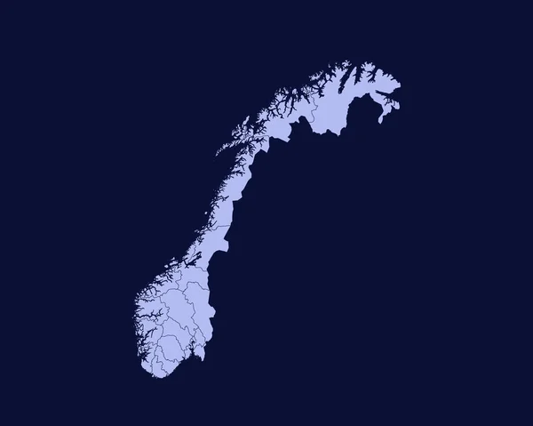 Modern Light Blue Color High Detailed Border Map Norway Isolated — Stok Vektör
