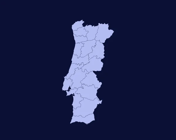 Modern Light Blue Color High Detailed Border Map Portugal Isolated — Vetor de Stock