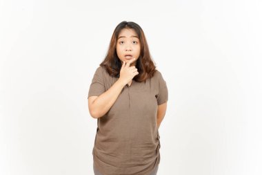 Beyaz arka planda tecrit edilmiş Güzel Asyalı Kadın İfadesi