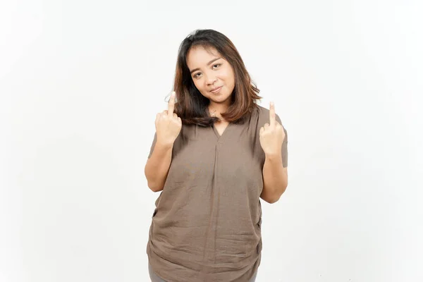 Showing Fuck Hands Beautiful Asian Woman Isolated White Background — Stockfoto