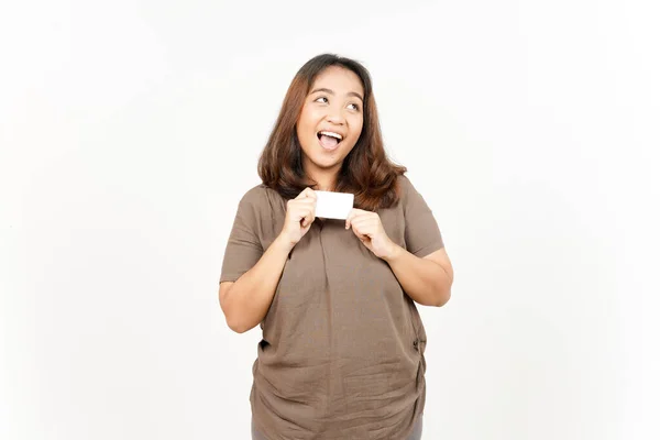 Leere Bankkarte Oder Kreditkarte Der Schönen Asiatin Auf Weißem Hintergrund — Stockfoto