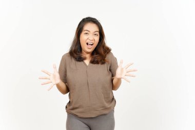 Beyaz arka planda izole edilmiş Güzel Asyalı Kadın 'ın şaşırmış yüz ifadesi