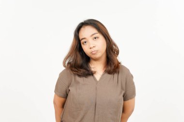 Beyaz arka planda tecrit edilmiş Asyalı Güzel Kadın 'ın kızgın ruh hali.