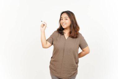 Öğretmen İşaretleyici Çevrimiçi, Beyaz Arkaplanda İzole Edilmiş Güzel Asyalı Kadın Öğretimi