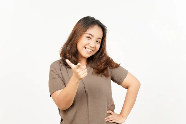 Sonriendo Señalándote Quiero Una Hermosa Mujer Asiática Aislada Sobre Fondo —  Fotos de Stock