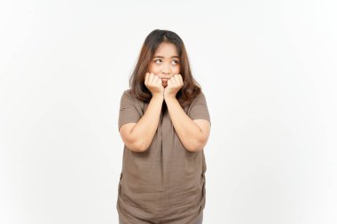 Beyaz arka planda tecrit edilmiş Güzel Asyalı Kadın Hareketi