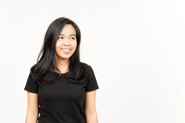Sorrindo Olhando Lado Bela Mulher Asiática Isolada Fundo Branco — Fotografia de Stock