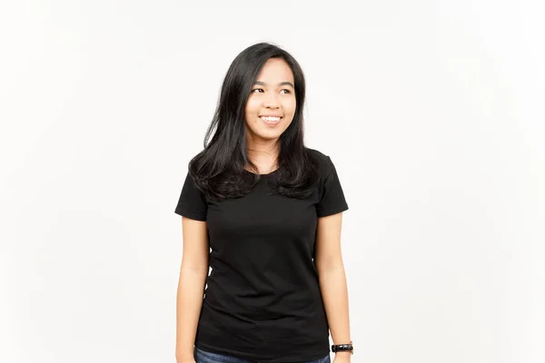 Sorrindo Olhando Lado Bela Mulher Asiática Isolada Fundo Branco — Fotografia de Stock