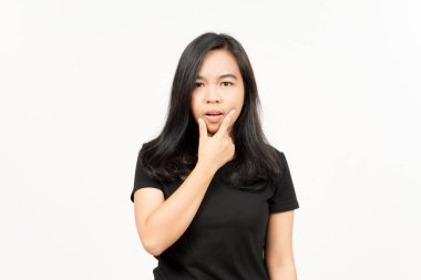 Beyaz arka planda tecrit edilmiş Güzel Asyalı Kadın İfadesi