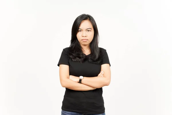 Гневное Выражение Лица Азиатской Женщины Одинокой Белом Фоне — стоковое фото