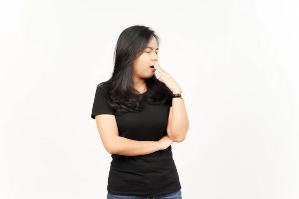 Yawning Gesture Beautiful Asian Woman Terisolasi Latar Belakang Putih — Stok Foto