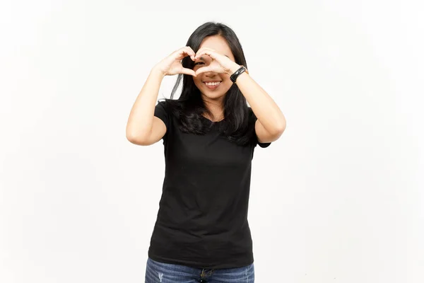 Показывает Любовь Знак Красивой Азиатской Женщины Изолированной Белом Фоне — стоковое фото