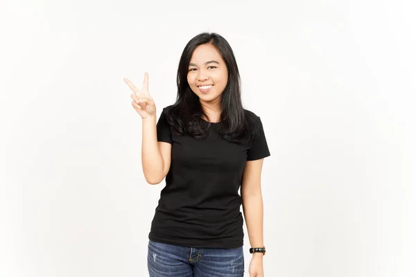 Showing Peace Sign Beautiful Asian Woman Isolated White Background — Stock Photo, Image