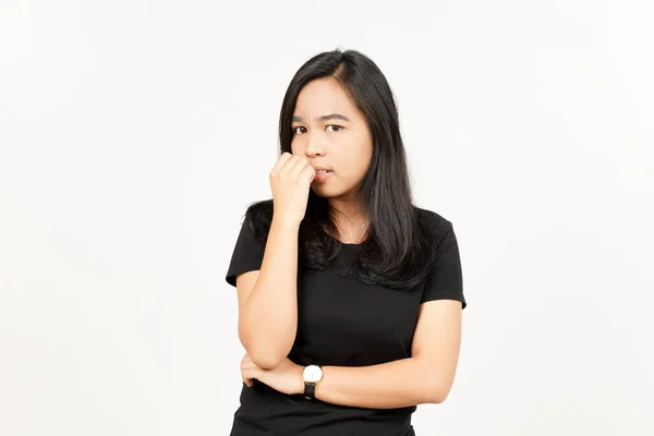 Bang Bezorgd Gezicht Uitdrukking Van Mooie Aziatische Vrouw Geïsoleerd Witte — Stockfoto