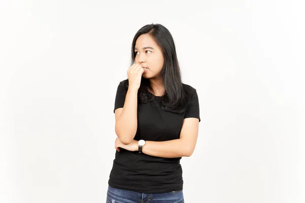Afraid Worried Face Expression Beautiful Asian Woman Isolated White Background — Stock Photo, Image