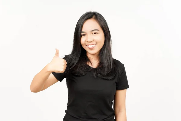 Showing Thumbs Beautiful Asian Woman Isolated White Background — Stock Photo, Image