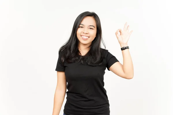 Vorführung Zeichen Schön Asiatisch Frau Isolated Auf Weiß Hintergrund — Stockfoto