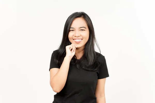 Glimlach Kijken Naar Camera Van Mooi Aziatisch Vrouw Geïsoleerd Witte — Stockfoto