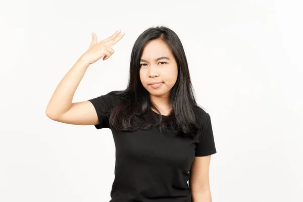 Gun Finger Geste Der Schönen Asiatin Isoliert Auf Weißem Hintergrund — Stockfoto