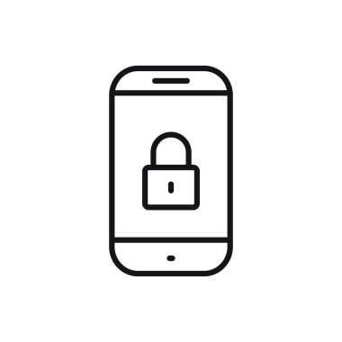 Düzenlenebilir akıllı telefon koruması asma kilit çizgisi simgesi. Beyaz arkaplanda vektör çizimi izole edildi. Web sitesi ya da mobil uygulama için kullanılacak