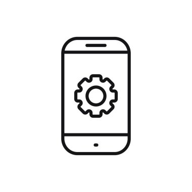 Düzenlenebilir dişli akıllı telefon hattı simgesi. Beyaz arkaplanda vektör çizimi izole edildi. Web sitesi ya da mobil uygulama için kullanılacak