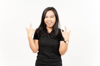 Beyaz arka planda tecrit edilmiş Güzel Asyalı Kadının Metal Elleri