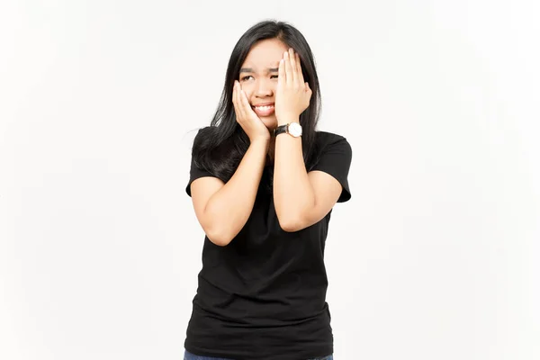 Besorgte Geste Der Schönen Asiatin Auf Weißem Hintergrund — Stockfoto