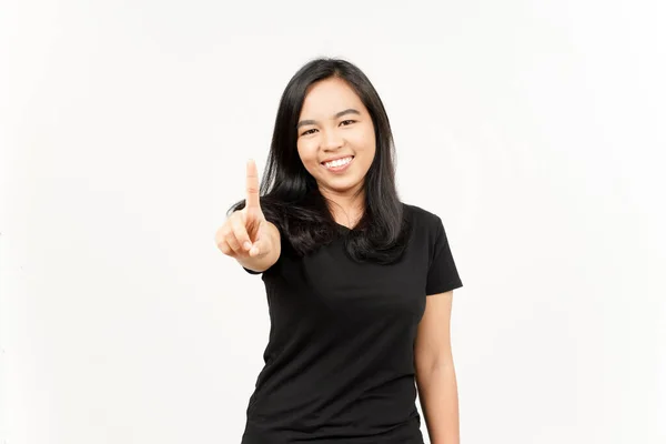 Mostrando Dedo Hermosa Mujer Asiática Aislado Sobre Fondo Blanco —  Fotos de Stock