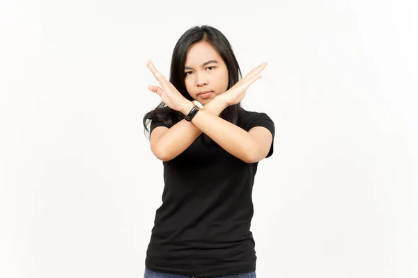 Überkreuzende Hand Abstoßungsgeste Der Schönen Asiatin Auf Weißem Hintergrund — Stockfoto