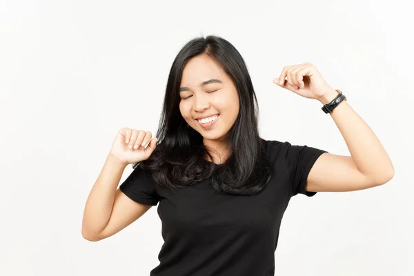 Gesto Dança Bela Mulher Asiática Isolado Fundo Branco — Fotografia de Stock