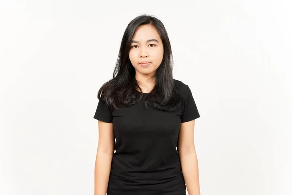 Sério Rosto Olhando Para Câmera Bela Mulher Asiática Isolada Fundo — Fotografia de Stock