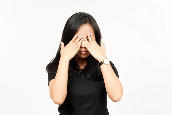 Kopfschmerzen Geste Der Schönen Asiatischen Frau Isoliert Auf Weißem Hintergrund — Stockfoto
