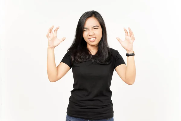 Angry Gesture Beautiful Asian Woman Isolated White Background — Stock Photo, Image
