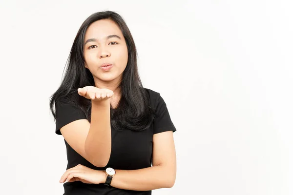 Blowing Kiss Von Schön Asiatisch Frau Isolated Auf Weiß Hintergrund — Stockfoto