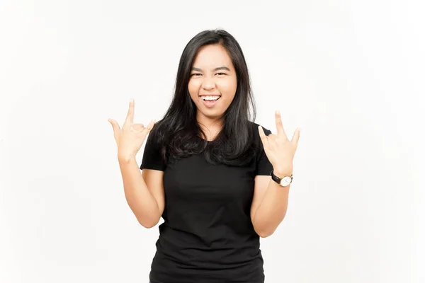 Vorführung Von Metallhänden Schöner Asiatischer Frau Isoliert Auf Weißem Hintergrund — Stockfoto