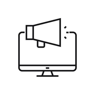 Düzenlenebilir bilgisayar kampanyası megafon hattı simgesi. Beyaz arkaplanda vektör çizimi izole edildi. Web sitesi ya da mobil uygulama için kullanılacak