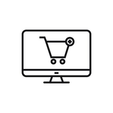 Düzenlenebilir bilgisayar çevrimiçi alışveriş simgesinden bir öge ekleyin. Beyaz arkaplanda vektör çizimi izole edildi. Web sitesi ya da mobil uygulama için kullanılacak