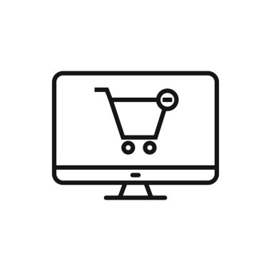 Düzenlenebilir bilgisayar alışverişi, satıcı satırı simgesinden kaldırılır. Beyaz arkaplanda vektör çizimi izole edildi. Web sitesi ya da mobil uygulama için kullanılacak