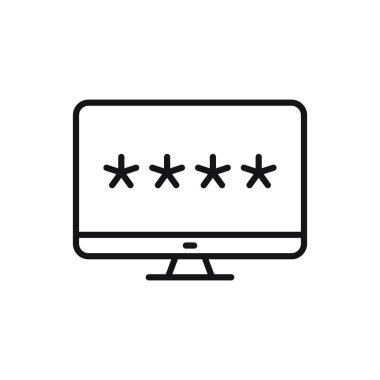 Düzenlenebilir bilgisayar parola koruma satırı simgesi. Beyaz arkaplanda vektör çizimi izole edildi. Web sitesi ya da mobil uygulama için kullanılacak