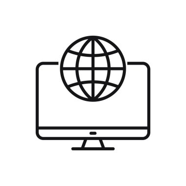 Düzenlenebilir bilgisayar dünyası web sörfünden internet hattı simgesine. Beyaz arkaplanda vektör çizimi izole edildi. Web sitesi ya da mobil uygulama için kullanılacak